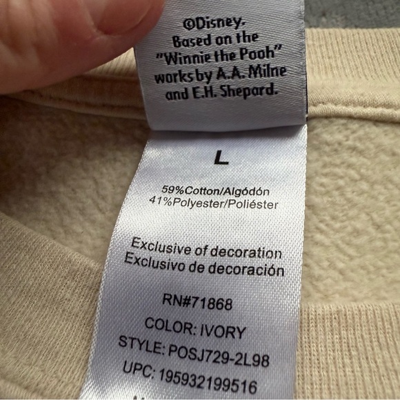 Disney Winnie the Pooh Cream Sweatshirt, Size L - Picture 7 of 7